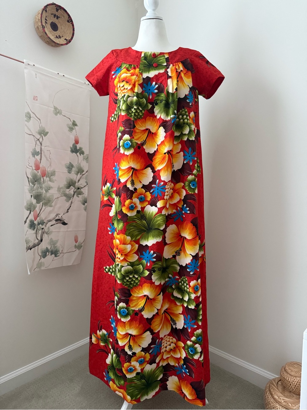 Vintage Penneys Hawaiian Muumuu Mumu Floral Maxi Dress Tropical Sz 10 M/L